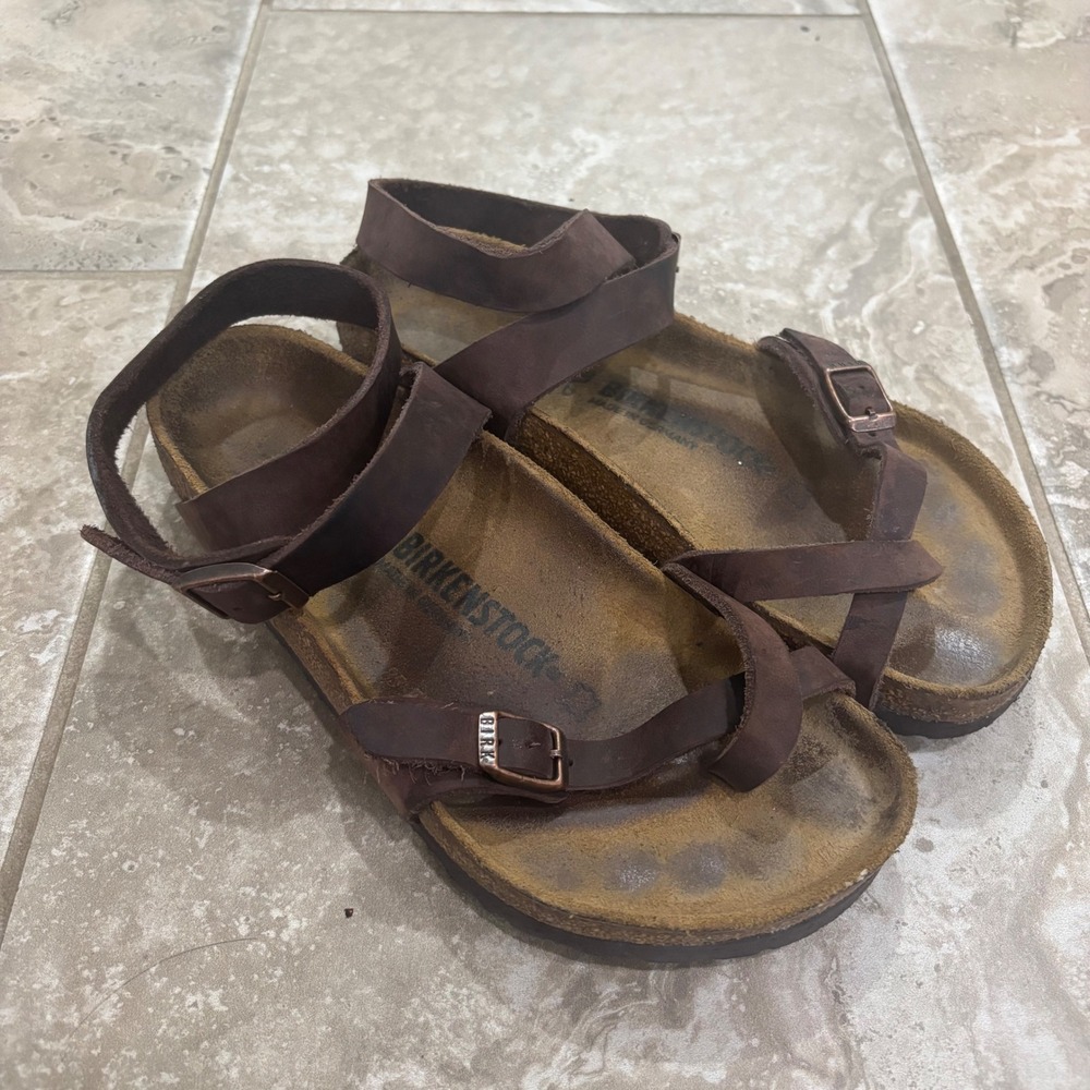 Birkenstock Yara Habana Oiled Leather Ankle Strap Sandals Brown Womens 37 L6 M4 - Picture 2 of 11